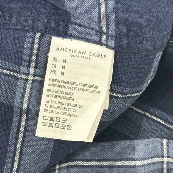 American Eagle Mens Navy Blue Plaid Button-Down Shirt SZ M Long Sleeve Cotton - Picture 8 of 10